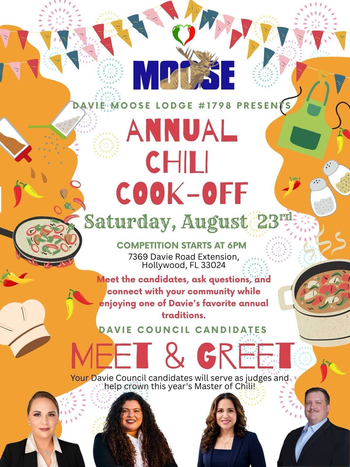 Annual Chili Cook-Off and Meet the Candidates flyer, August 23