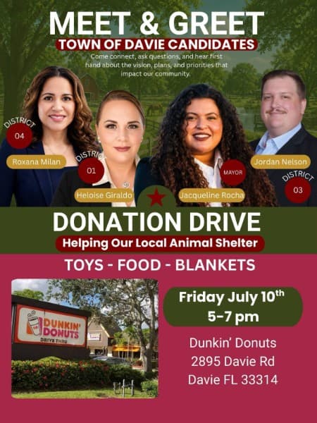 Meet and Greet and Donation Drive flyer, July 10