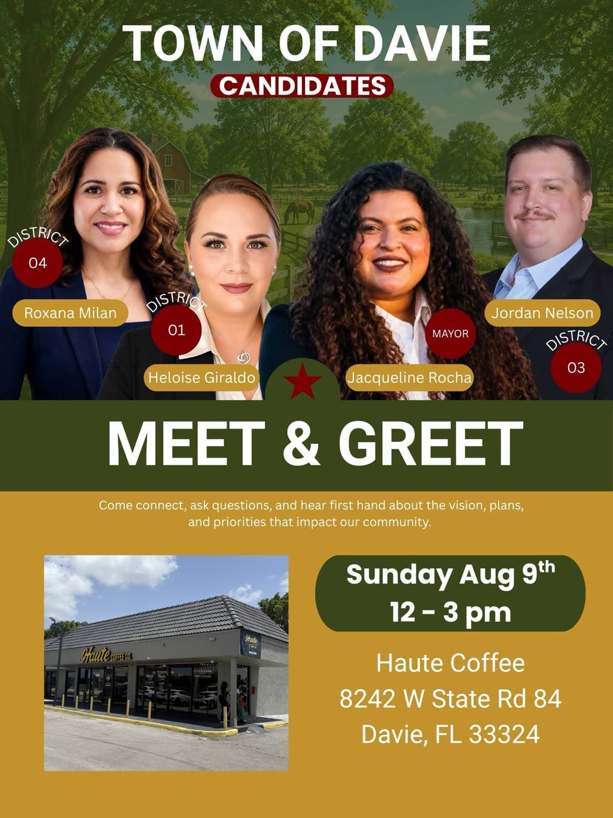 Meet and Greet at Haute Coffee flyer, August 9