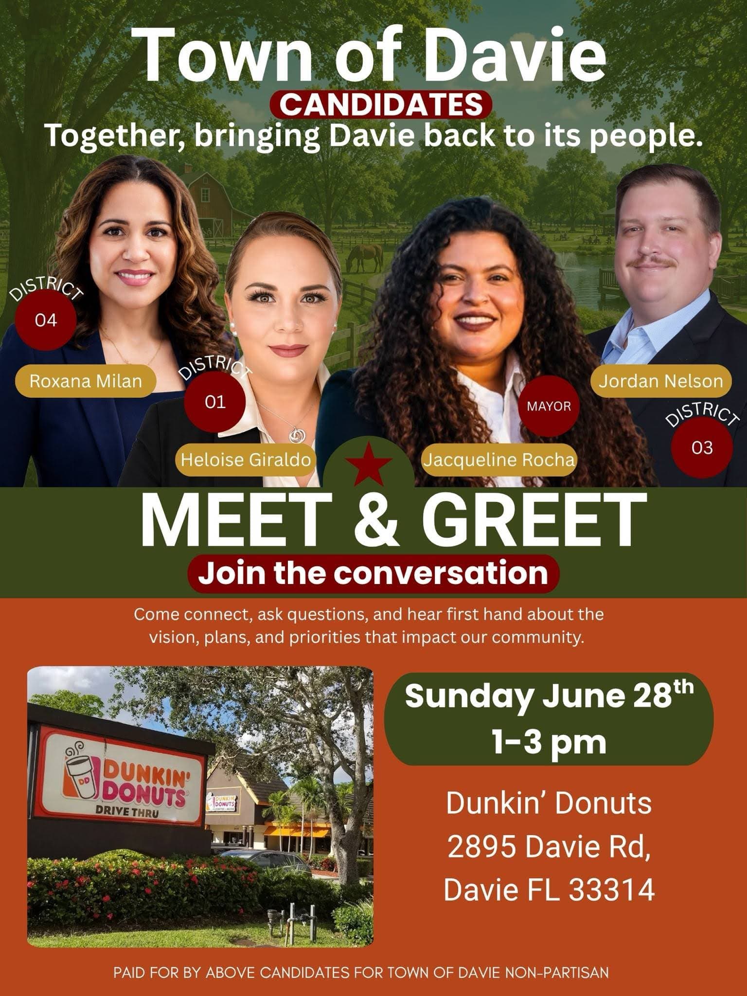 Town of Davie candidates Meet and Greet flyer, June 28